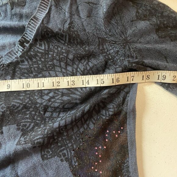 Desigual Sweater Women's Medium Dark Navy Beaded Designer Long Sleeve V-Neck - Picture 8 of 10